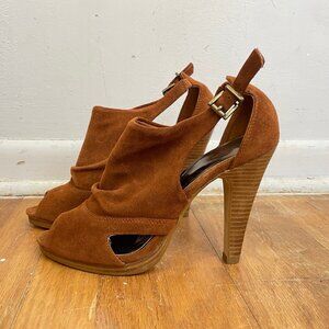 Bakers Heels Size 9 NEW Brown Suede Leather Peep Toe Shoes Brand: Bakers
